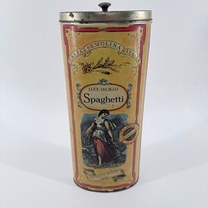 Bristolware Spaghetti Tin Luce DeCielo Pasta Canister Metal Cream Vintage 11x5